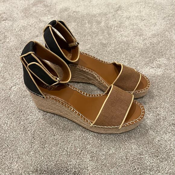 NWT Franco Sarto Women's Strappy Wedge Heel Black and Brown Size 8.5M - Picture 2 of 7